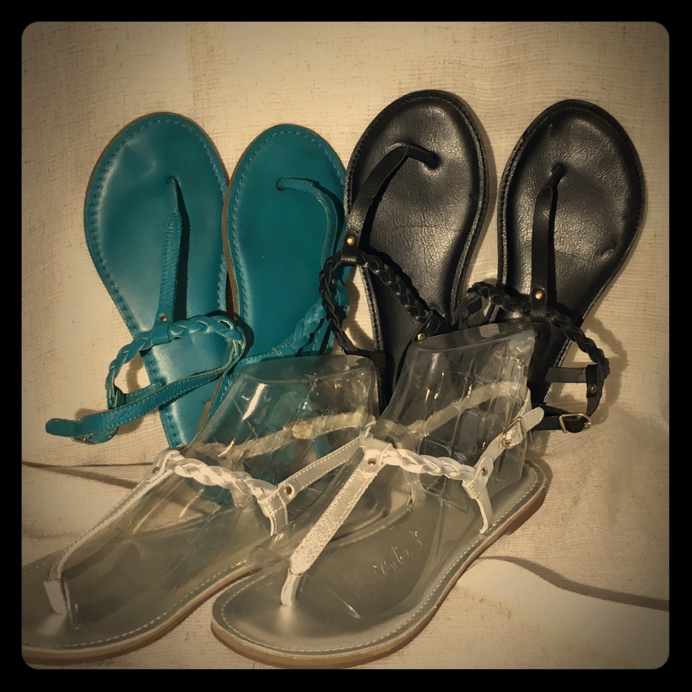 Set of 3 Braided T-Strap Sandals